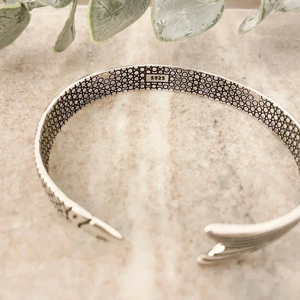 925 Sterling Silver Cuff Bracelet Fish Bracelet Modern Silver Bangle Bracelet